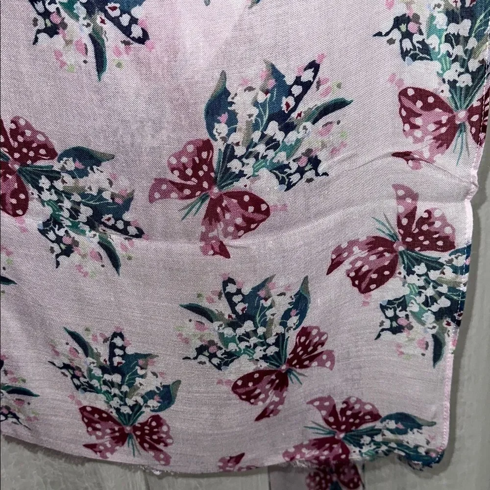 Vera Bradley Happiness Returns Pink Blue Lilly of the Valley Soft Fringe Scarf